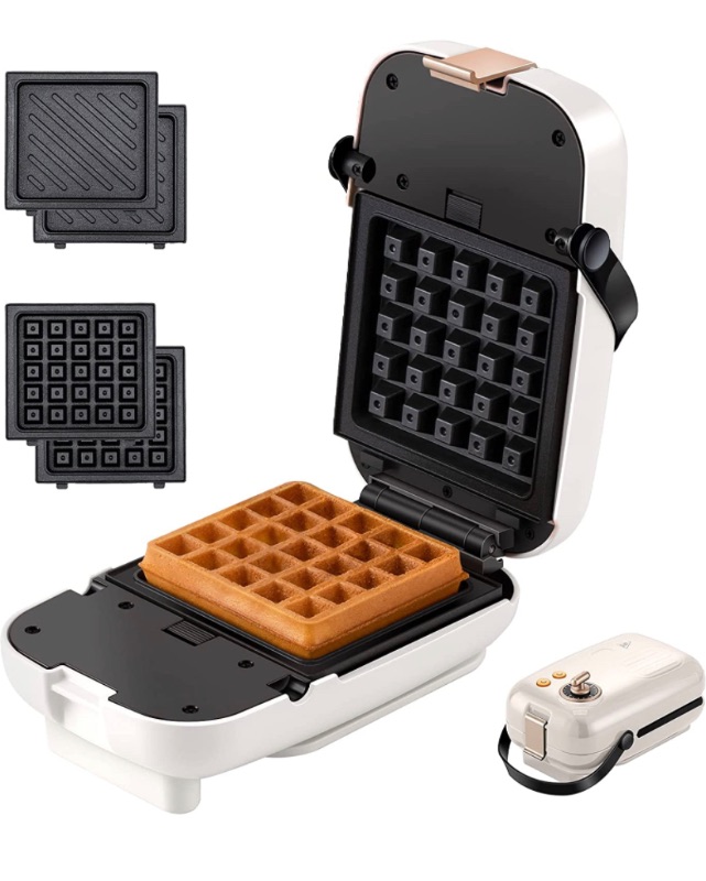 Photo 1 of Auertech Mini Waffle Maker with Timer, 2 in 1 Sandwich Maker 0-15 Minutes Adjustable Timer 650W Panini Press Grill with Detachable Non-stick Plates, Indicator Lights, Cool Touch Handle (White)