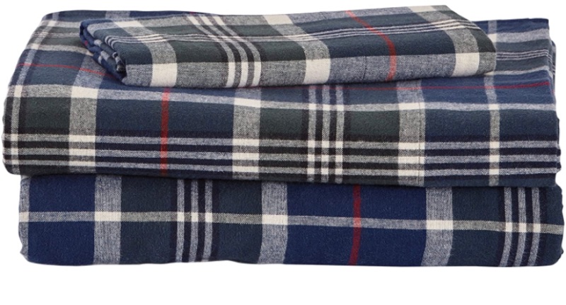 Photo 1 of Amazon Brand – Stone & Beam Rustic 100% Cotton Plaid Flannel Bed Sheet Set, Easy Care, King Size, Blue and Green