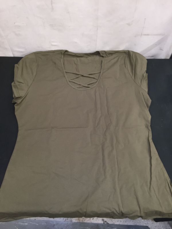 Photo 2 of Esobo Womens Sexy Lace Low Cut V Neck Criss Cross Front Short Sleeve Shirts Army Green Large