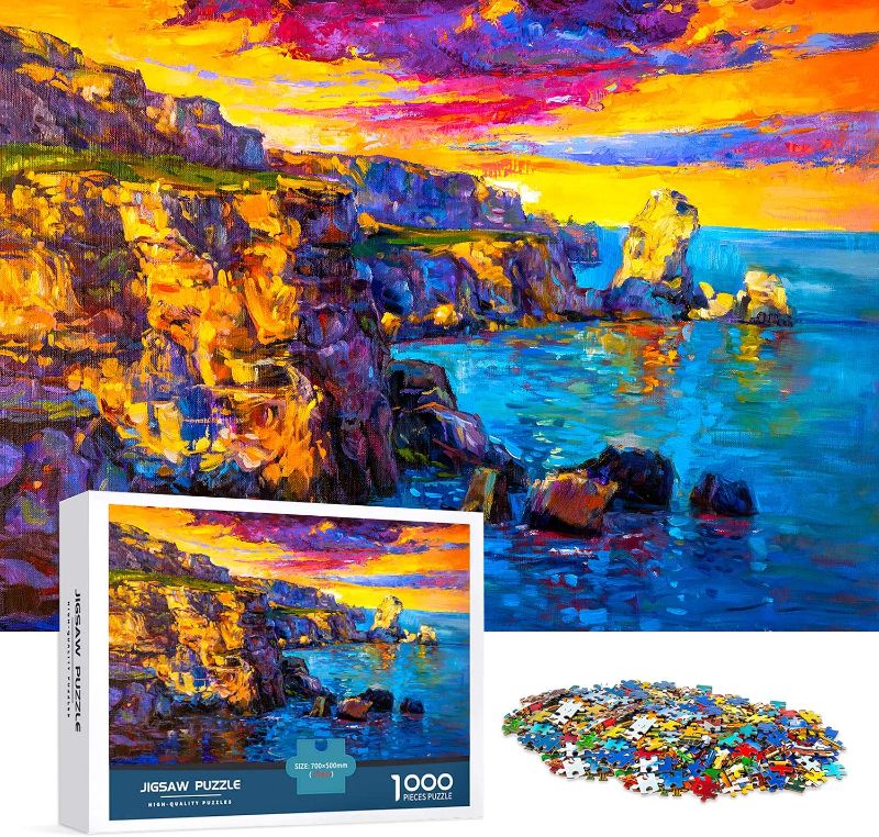 Photo 1 of 1000 Piece Jigsaw Puzzles for Adults, Large 70cm x 50cm 1000 Piece Puzzle Educational Game Toys and Unique Artwork for Families Adults Teens Age of 14 +?Sea Oil Painting?
