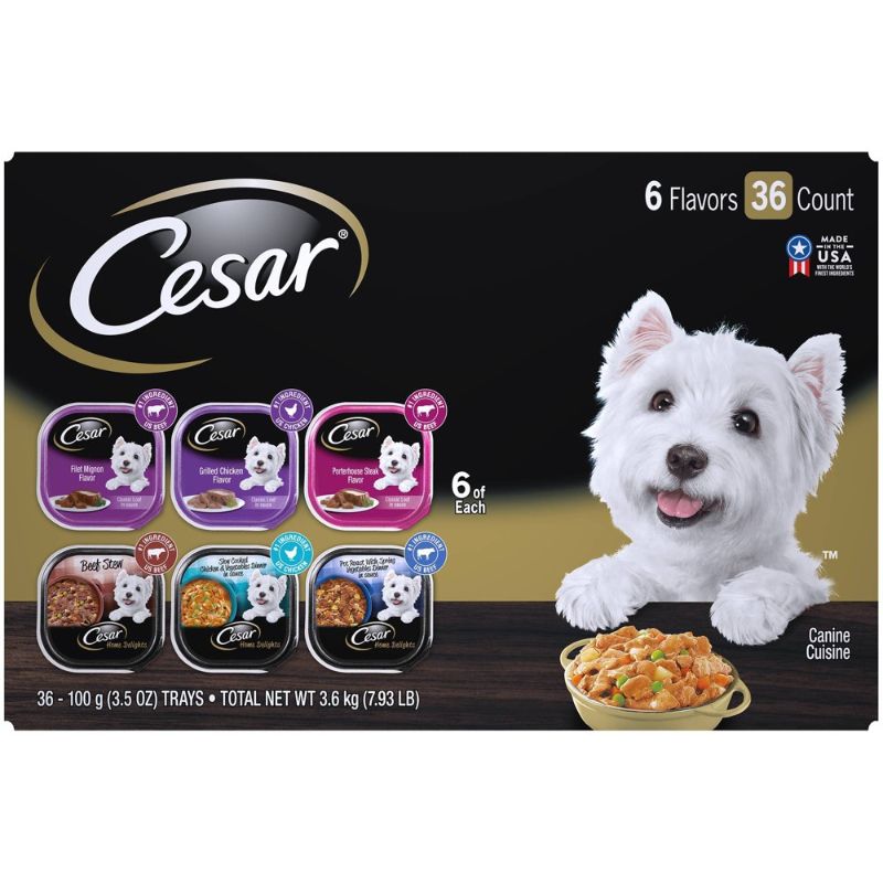 Photo 1 of (36 Pack) CESAR Wet Dog Food HOME DELIGHTS & Classic Loaf in Sauce Variety Pack, 3.5 Oz. Easy Peel Trays
exp 12/3/2022