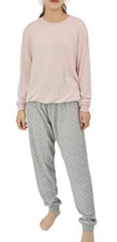 Photo 1 of Israphel Women's Long Sleeve Soft Pajama Set Pink Grey Sleepwear for Women SizeL