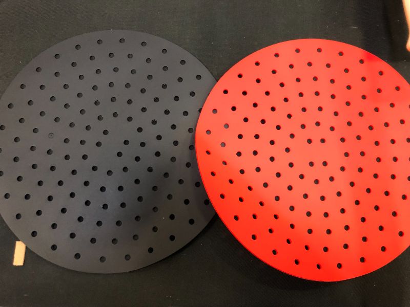 Photo 2 of Air Fryer Liners Reusable,Silicone Air Fryer Mats Easy to Clean,Non-Stick Silicone Air Fryer Basket Mats Accessories For Kitchen Making Food (Red + Black,Round,9 inch).