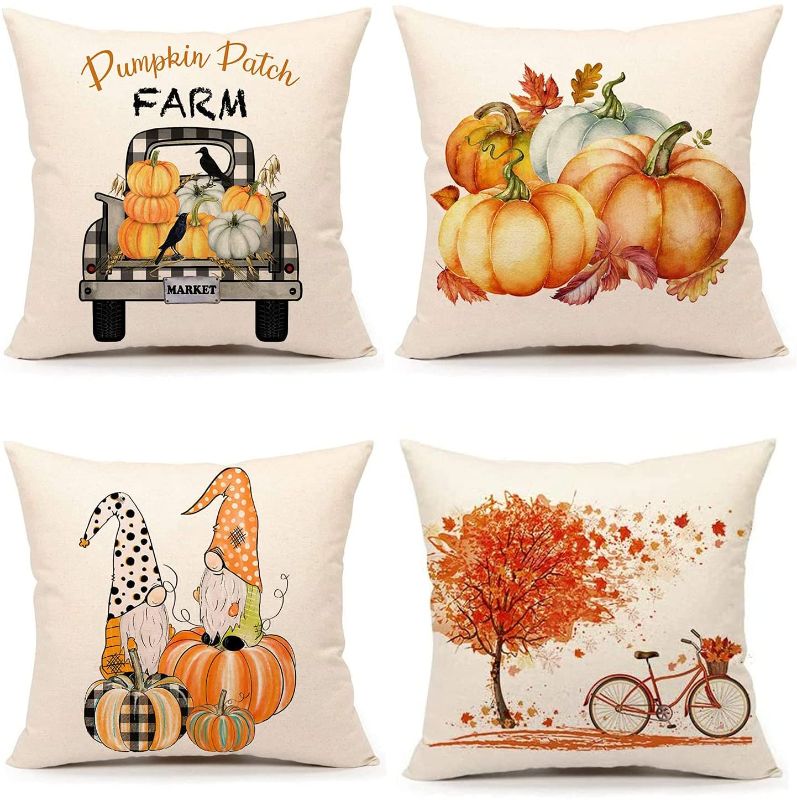 Photo 1 of .Fall Pillow Covers 18x18, Autumn Pumpkins Gnomes Decorative Throw Pillow Covers Set of 4, Fall Outdoor Pillow Covers, Fall Decorations for Home