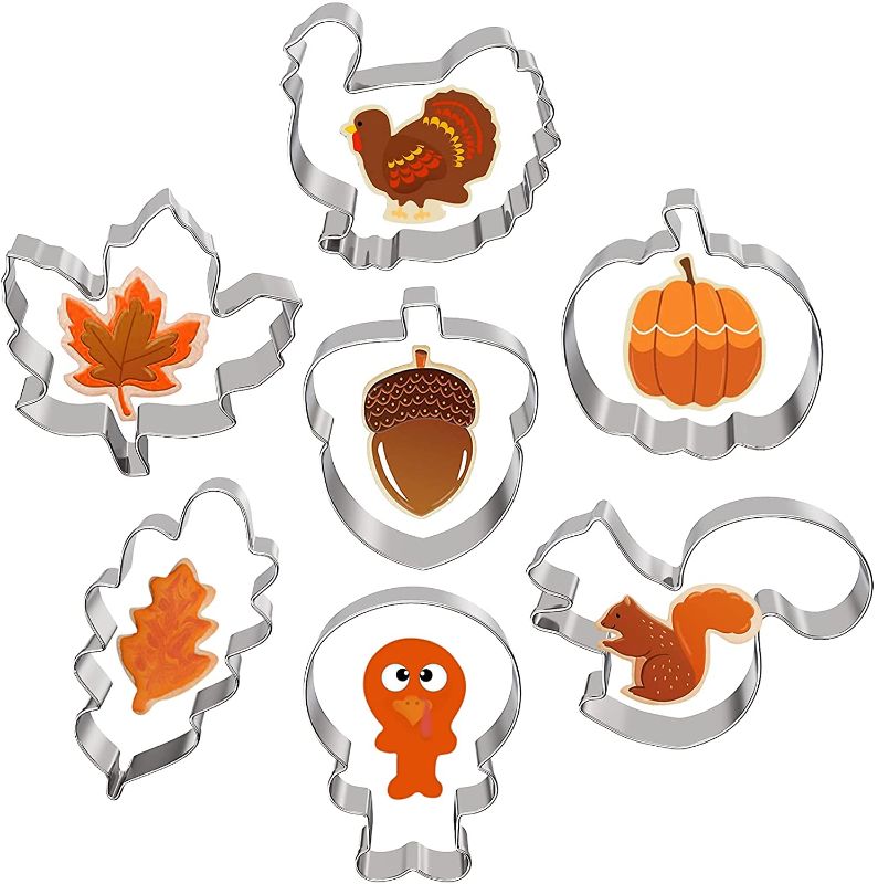 Photo 1 of 7 PCS Thanksgiving Cookie Cutters - Large Fall Holiday Leaf Cookie Cutters - Metal Pumpkin Acorn Biscuit Fondant Cookie Cutter for Baking 2PK
