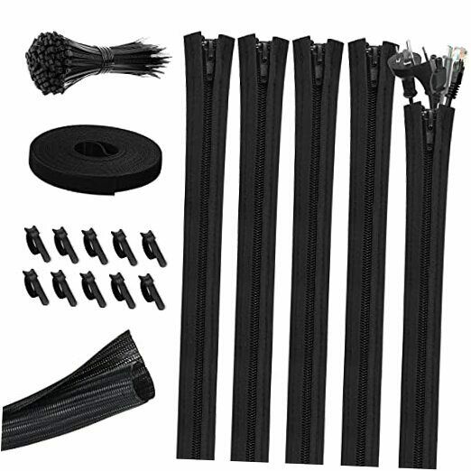 Photo 1 of 117 PCS Cable/Cord Management Kit, 5 x Cable Sleeve with Zipper, 1 x 1.5m Roll
