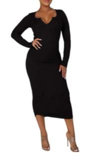 Photo 1 of jnneyuu Women's Casual Long Sleeve V Neck Midi Dress Stretch Slim and Solid Bodycon Sexy Long Dresses SIZE XL
