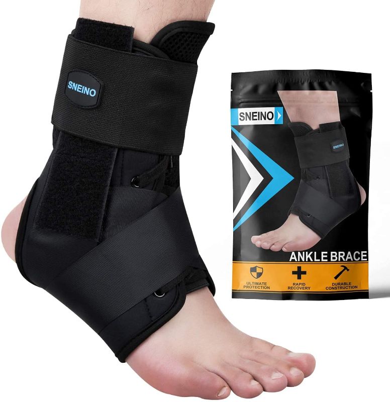 Photo 1 of SNEINO Ankle Brace for Women & Men - Ankle Brace for Sprained Ankle, Ankle Support Brace for Achilles,Tendon,Sprain,Injury Recovery, Lace up Ankle Brace for Running, Basketball, Volleyball(Medium)
