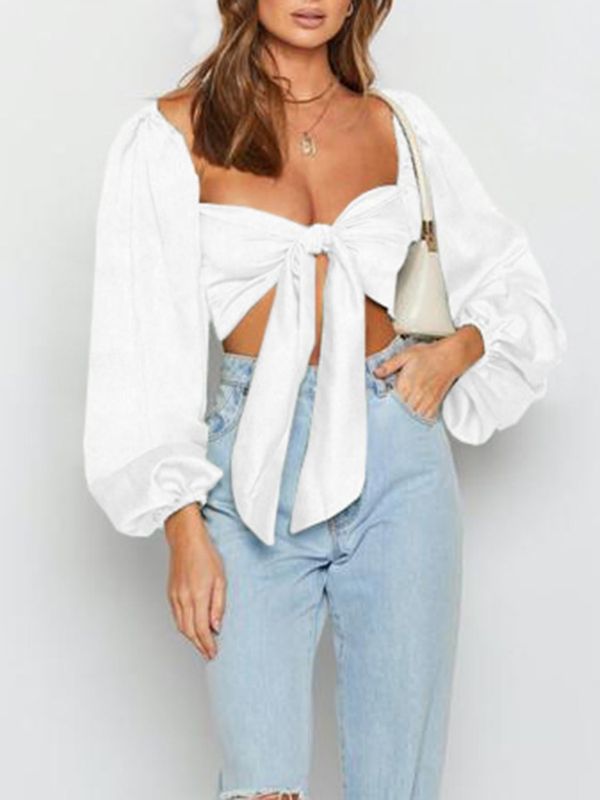 Photo 1 of  Neck Knot Front Puff Sleeve Backless Top Size S