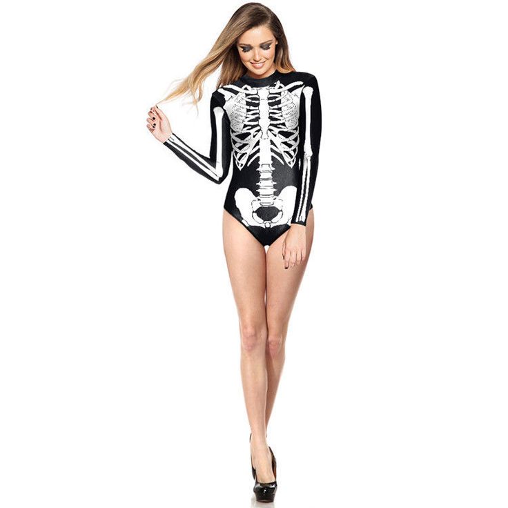 Photo 1 of Cool Halloween Women Bone Frame Jumpsuit Bodysuit Fancy Dead Cosplay Costume...Long sleeve swimsuit Size S/M