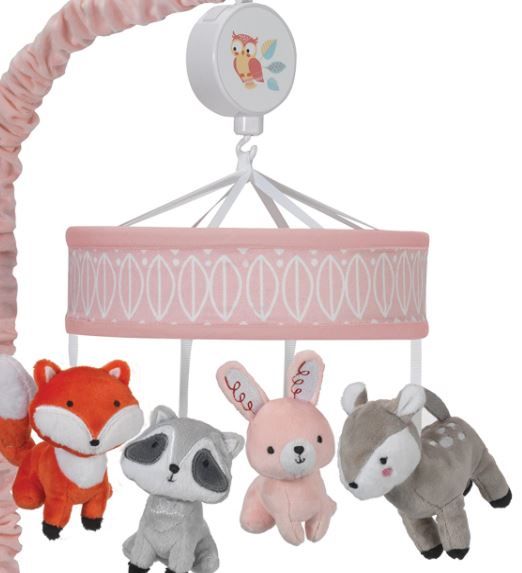 Photo 1 of Lambs & Ivy Little Woodland Forest Animals  Pink/White  statik 