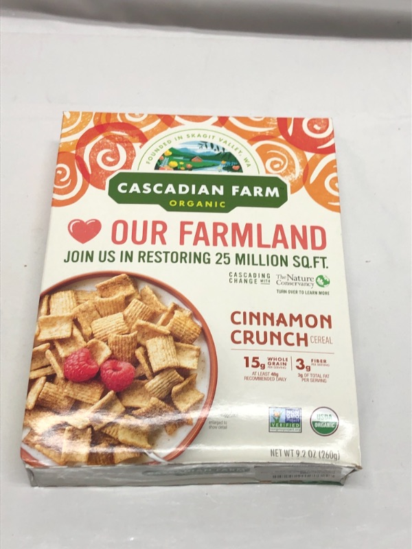 Photo 1 of 9.2 OZ BOX Cascadian Farm Organic Cereal CINNAMON CRUNCH EXP NOV 2021