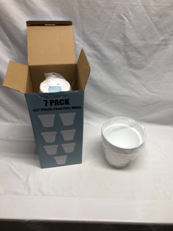 Photo 1 of 7 PACK 6.5 INCH WHITE PLASTIC PLANT POTS