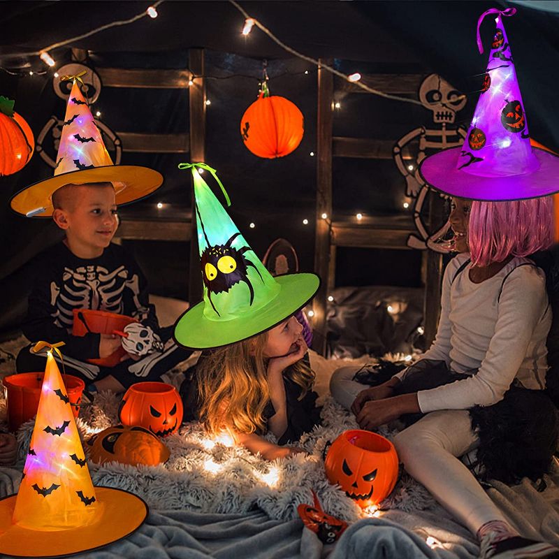Photo 1 of 6 pack witch hats with led lights for children, assorted colors