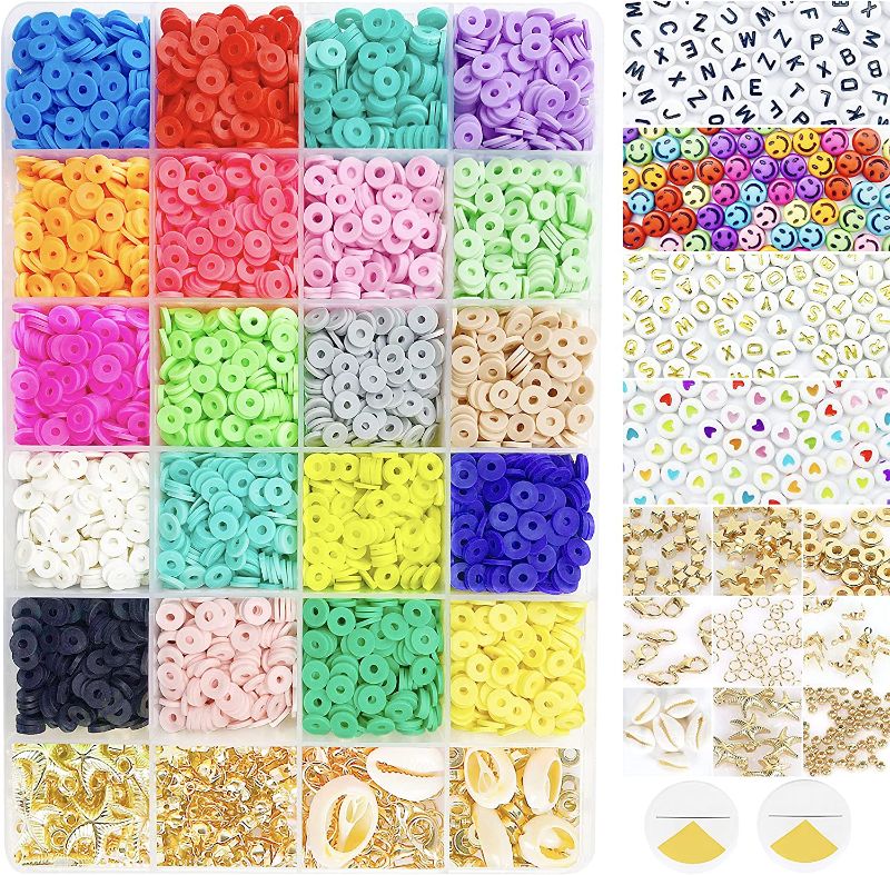 Photo 1 of 
6000 Pieces Flat Clay Beads for Bracelet Making Kit, 20 Colors, 6mm Heishi Polymer Clay Beads for Jewelry Making