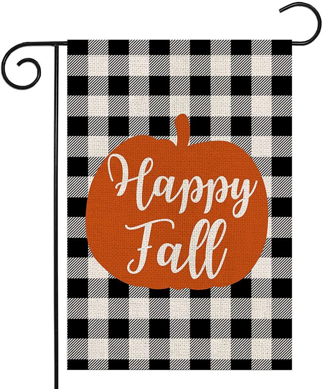 Photo 1 of Acerich Fall Garden Flag, 18x12" Buffalo Plaid Fall Yard Flag, Double Sided Pumpkin Thanksgiving Garden Flag Outdoor Decorations