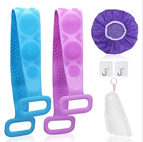 Photo 1 of 
Janolia 2 PCS Back Scrubber for Exfoliating, Silicon Bath Brush Double Sided with Shower Cap, Hook& Soap Net for Deep Clean Invigorate
