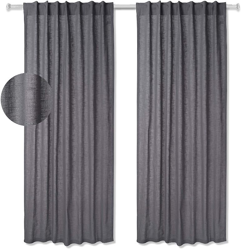 Photo 1 of 2 PACK OF SLUB COTTON TAB TOP REVERSE CURTAIN PANELS, CHARCOAL, 50 X 108 INCH