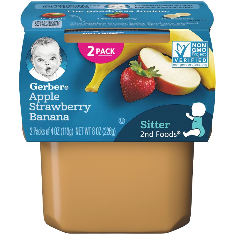 Photo 1 of (Pack of 16) Gerber 2nd Foods Apple Strawberry Banana Baby Food, 4 Oz Tubs  bb 12/31/2021