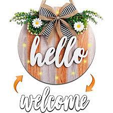 Photo 1 of AerWo Welcome Sign for Front Door Decor, Interchangeable Rustic Hello Sign with 12 LED Lights