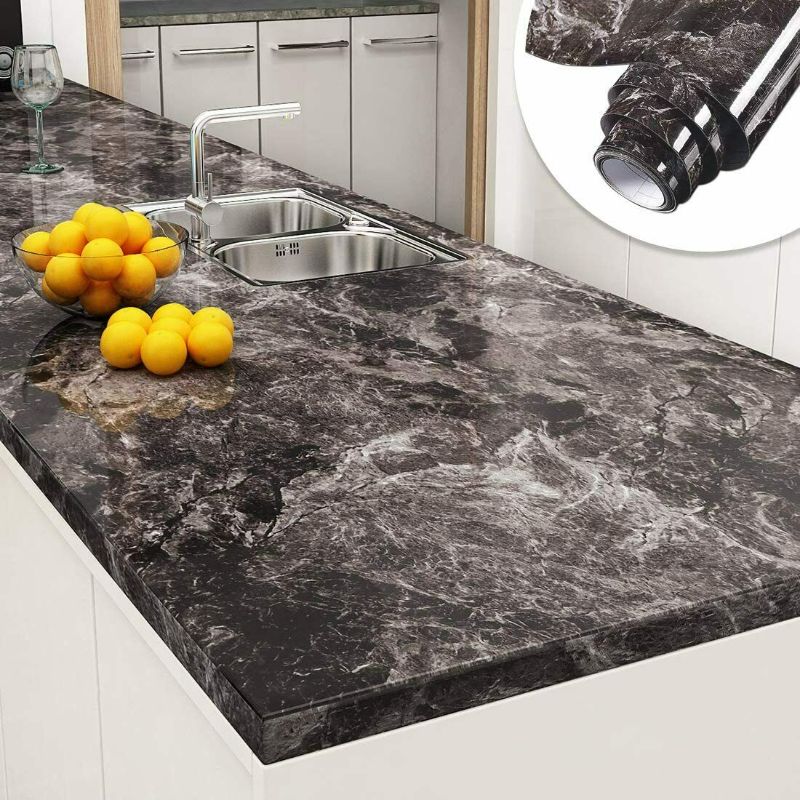 Photo 1 of Yenhome Marble Black Contact Paper 17.7 x118 Self Adhesive Peel and Stick for