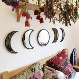 Photo 1 of Acrylic Wall Decorative Mirror Interior Design Wooden Moon Phase Mirror