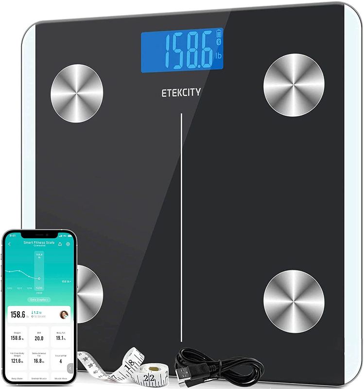 Photo 1 of Etekcity Scales for Body Weight, Bathroom Digital Weight and Body Fat Scale for BMI, Rechargeable Smart Bluetooth Body Composition Analyzer, Sync Data with Other Fitness Apps