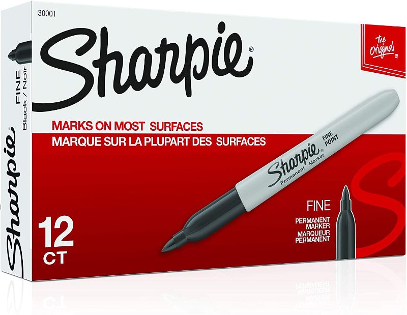 Photo 1 of Sharpie Permanent Markers, Fine Point, Black, 12 Count