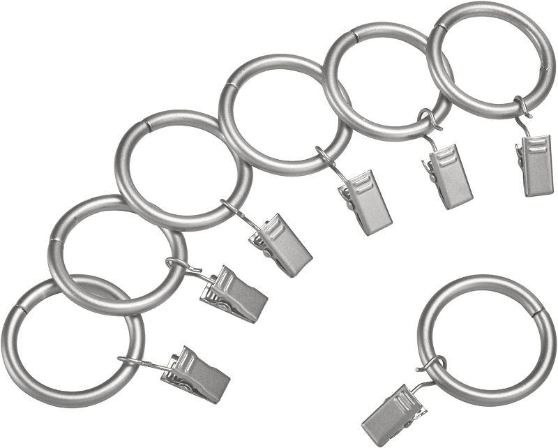 Photo 1 of Amazon Basics Curtain Rod Clip Rings for 1" Rod, Set of 7, Silver Nickel (2 Sets)