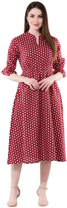 Photo 1 of Khushal Women's A-Line Dress, Red with White Polka Dots, XL