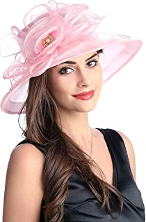 Photo 1 of DANTIYA Women's Kentucky Derby Racing Horse Organza Church Wedding Dress Party Occasion Cap, Pink