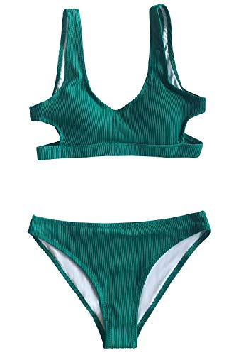 Photo 2 of CUPSHE Women's Emerald Velvet Solid Backless Bikini with Cutout, Small