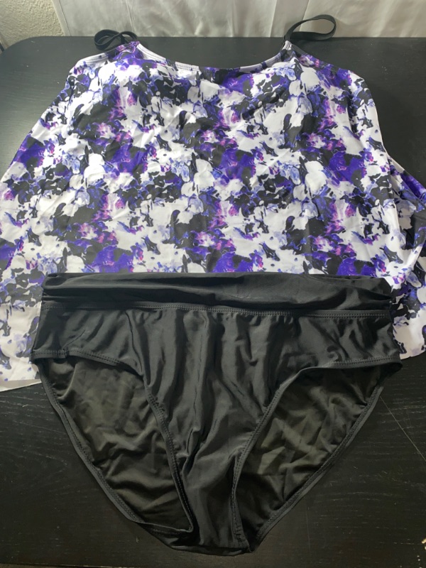 Photo 1 of danify womens one piece plus size bathing suit, purple floral top/black bottom, size 54