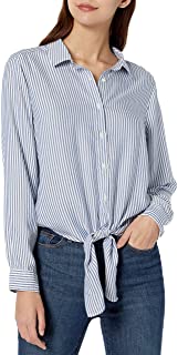 Photo 1 of Goodthreads Women's Modal Twill Tie-Front Shirt, Blue/White Stripe, Large