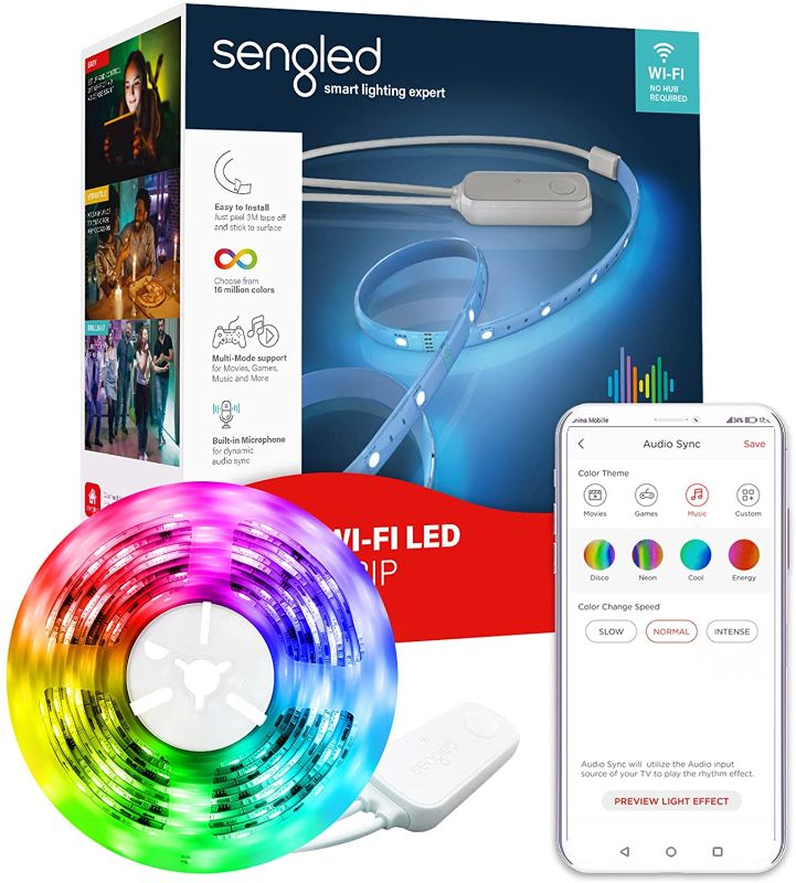 Photo 1 of Sengled 16.4ft WiFi Smart LED Strip Lights, RGB Color Changing Smart Light Strip Works with Alexa Google Home, Music Sync Kit 20.4W Dimmable 2000-6500K, Multi-Mode Support for Music, Game, Movie