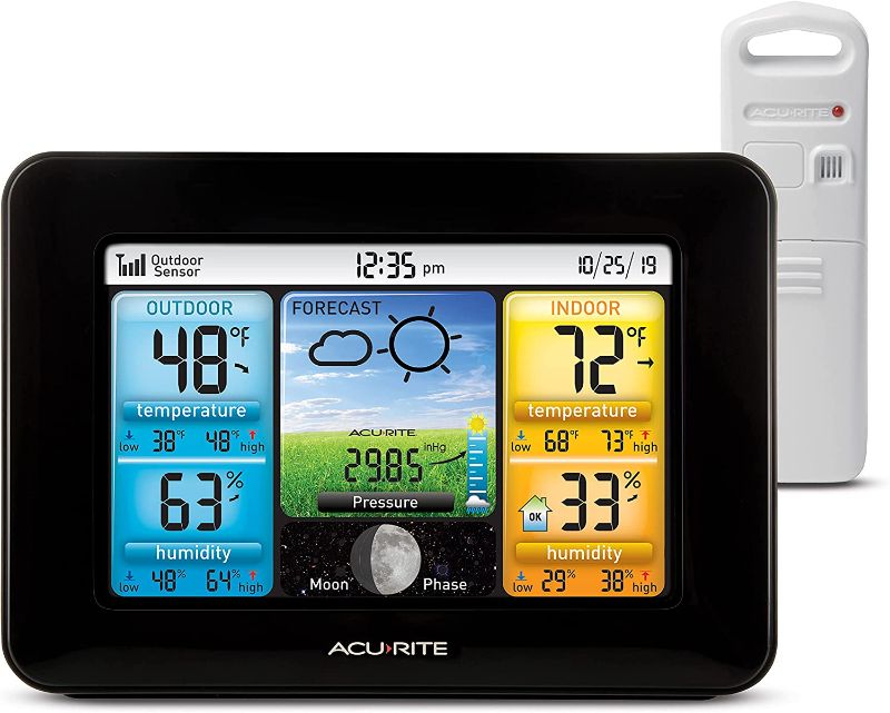 Photo 1 of AcuRite 02077 Color Weather Station Forecaster with Temperature, Humidity, (02077M), Black