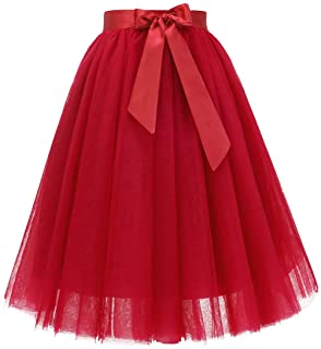 Photo 1 of Bridesmay Women's Tulle Skirt Knee Length 6-Layered Wedding Party Homecoming Prom Dress, Red, XL