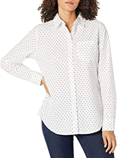 Photo 1 of Amazon Essentials Women's Classic-Fit Long Sleeve Button Down Poplin Shirt, White Dot, Small