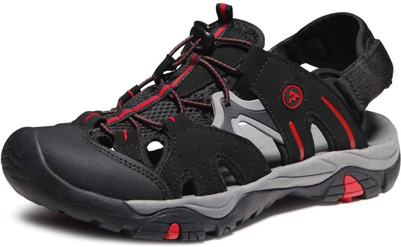 Photo 1 of atika Men's Outdoor Hiking Sandals, Closed Toe Athletic Sport Sandals, Rocky Summer Black & Red, Size 13