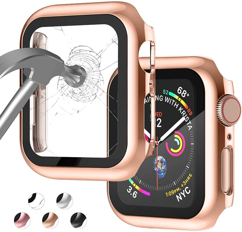 Photo 1 of Apple Watch Case for Apple Watch 40MM Series 6/5/4/SE with Built-in Tempered Glass Screen Protector, All-Around Ultra-Thin Bumper Full Cover Hard PC Protective Case for iWatch, Rose Gold