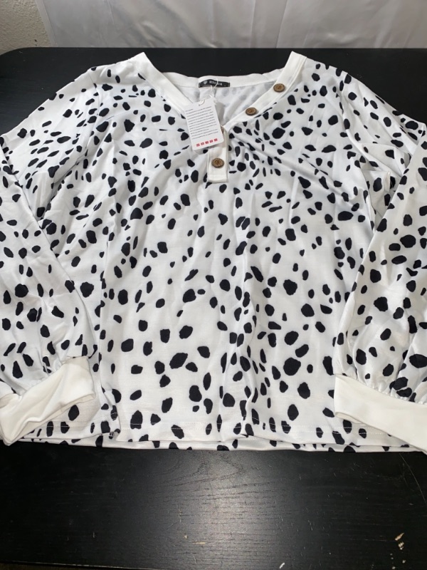 Photo 1 of btfbm womens long sleeve top, white with black spots, large