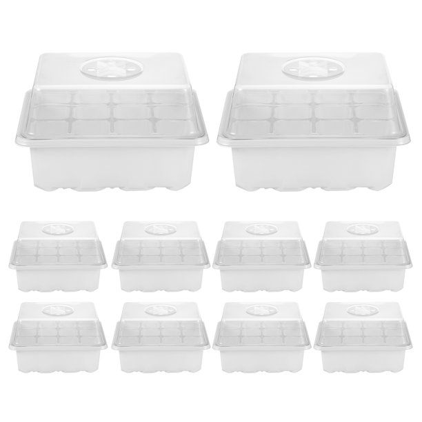 Photo 1 of 10 Pack Seed Starter Trays 12-Cell Seedling Box With Humidity Adjustment Transparent Domes And Base Trays For Garden Seedling Seed Starting Growing Germination