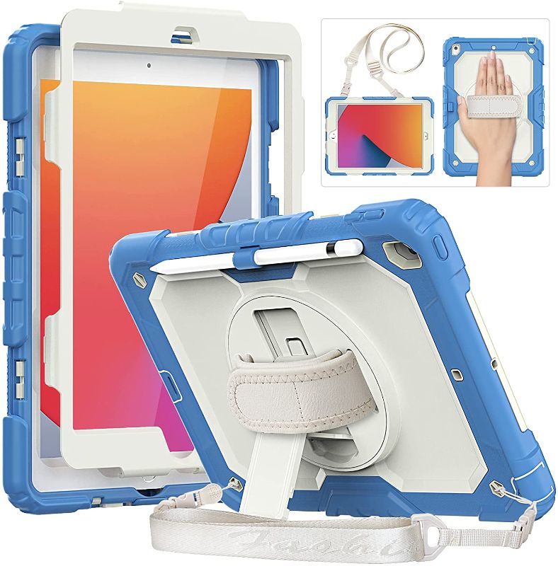 Photo 1 of iPad 10.2 inch Case with Screen Protector and Pencil Holder, Compatible with iPad 9th/8th/7th Generation 2021/2020/2019, Milky Indigo