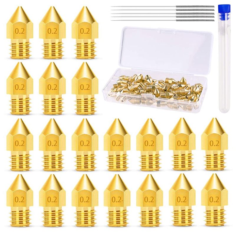 Photo 1 of 20PCS 0.2mm MK8 3D Printer Extruder Nozzles and 5 Cleaning Needles Kit for Makerbot Creality CR-10 Ender 3 (2 Sets)