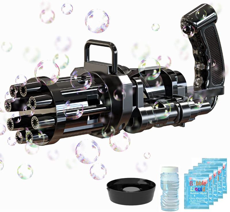 Photo 1 of Gatling Bubble Machine 2021 Bubble Gun 8-Hole Bubble Toy for Toddler, Black (MISSING SOLUTION)