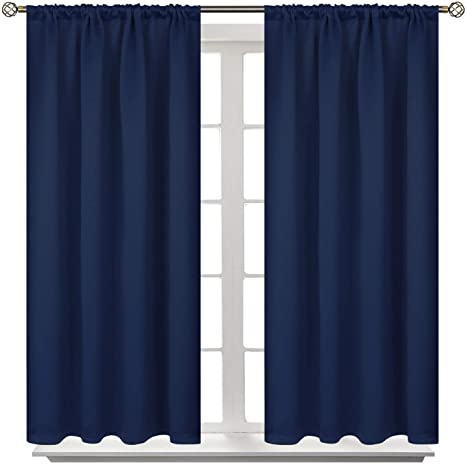 Photo 1 of BGment Rod Pocket Blackout Curtains for Bedroom - Thermal Insulated Room Darkening Curtain for Living Room, 42 x 45 Inch, 2 Panels, Navy Blue