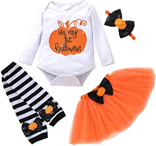 Photo 1 of 4Pcs My First Halloween Outfit Newborn Baby Girls Pumpkin Romper Top + Tutu Skirt + Bow Headband + Leg Warmers