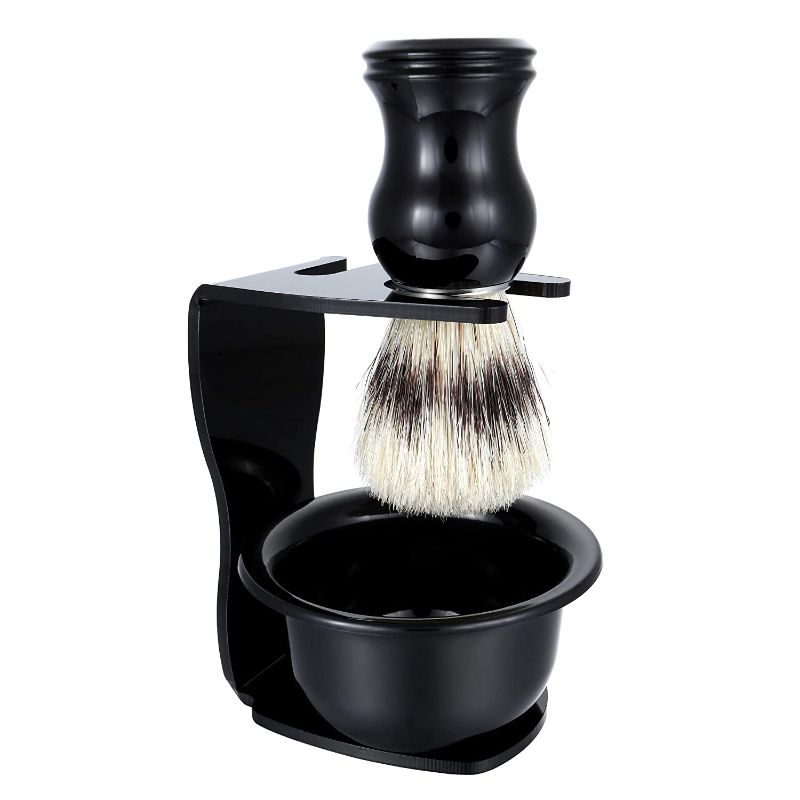 Photo 1 of Aethland Mens Shaving Brush Set, Badger Hair Brush with Black Handle, Acrylic Shaving Razor Holder Stand and Soap Bowl, Shaving Brush Kit Perfect for Men Gift