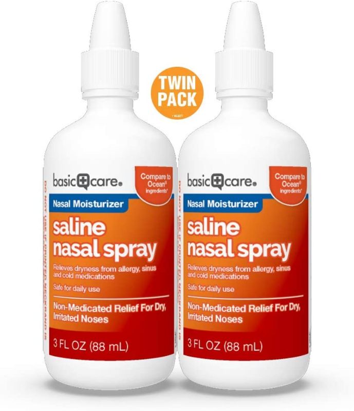 Photo 1 of Amazon Basic Care Premium Saline Nasal Moisturizing Spray, Pack of 2, 6 Ounces Total