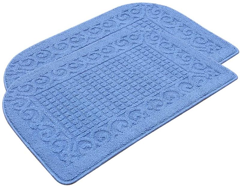 Photo 1 of COSY HOMEER 32X20 Inch Anti Fatigue Kitchen Rug Mats are Made of 100% Polypropylene Half Round Rug Cushion Specialized in Anti Slippery and Machine Washable (Blue 2pcs)